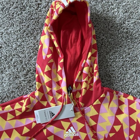 ADIDAS X FARM RIO HOODIE Kangaroo pocket Pull Over Bold Orange Red Cropped Small - Picture 6 of 13